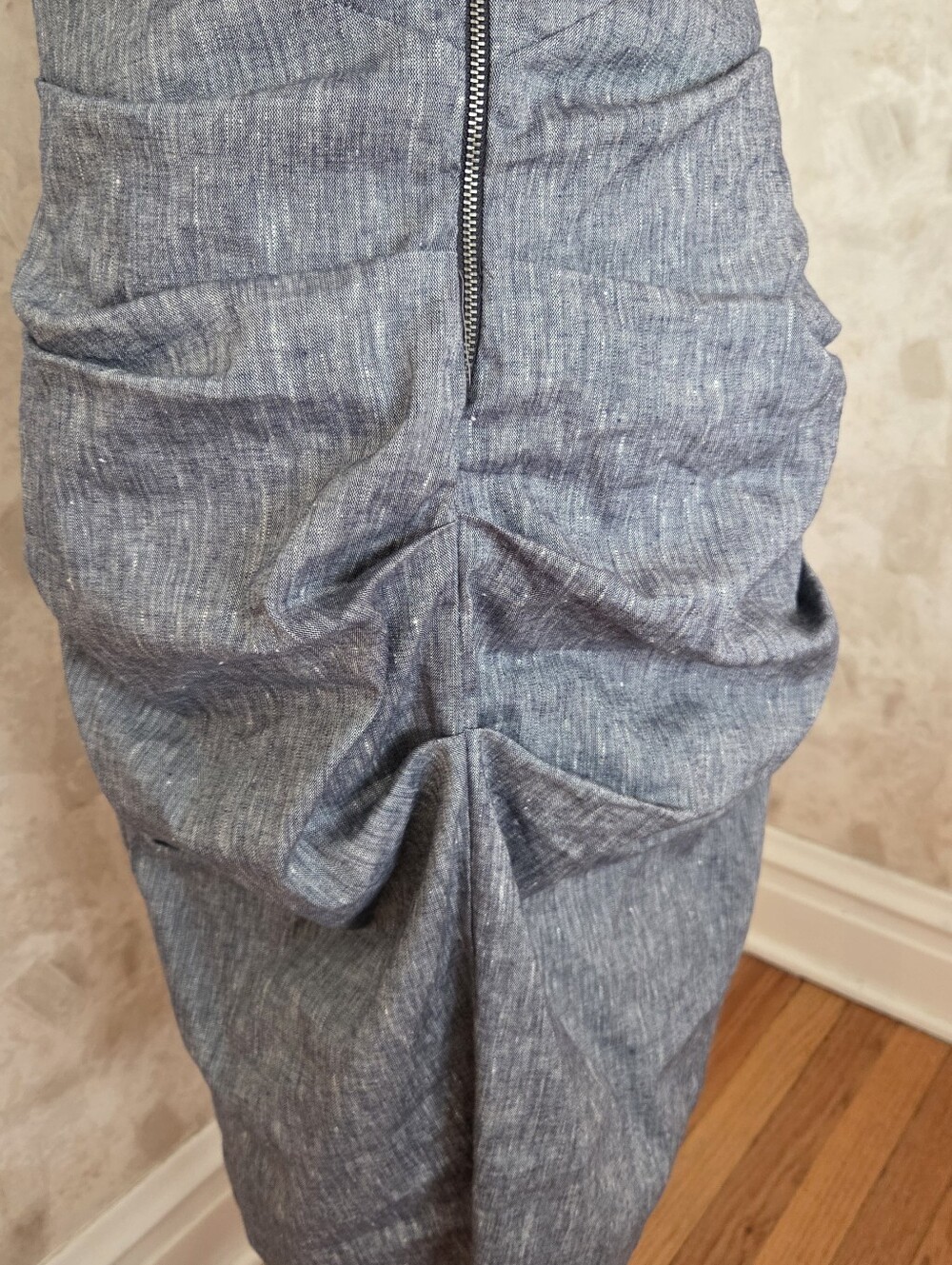 Nicole Miller Studio Linen Blend Ruched Sheath Dress Gray Structured Size 10 - Picture 13 of 15